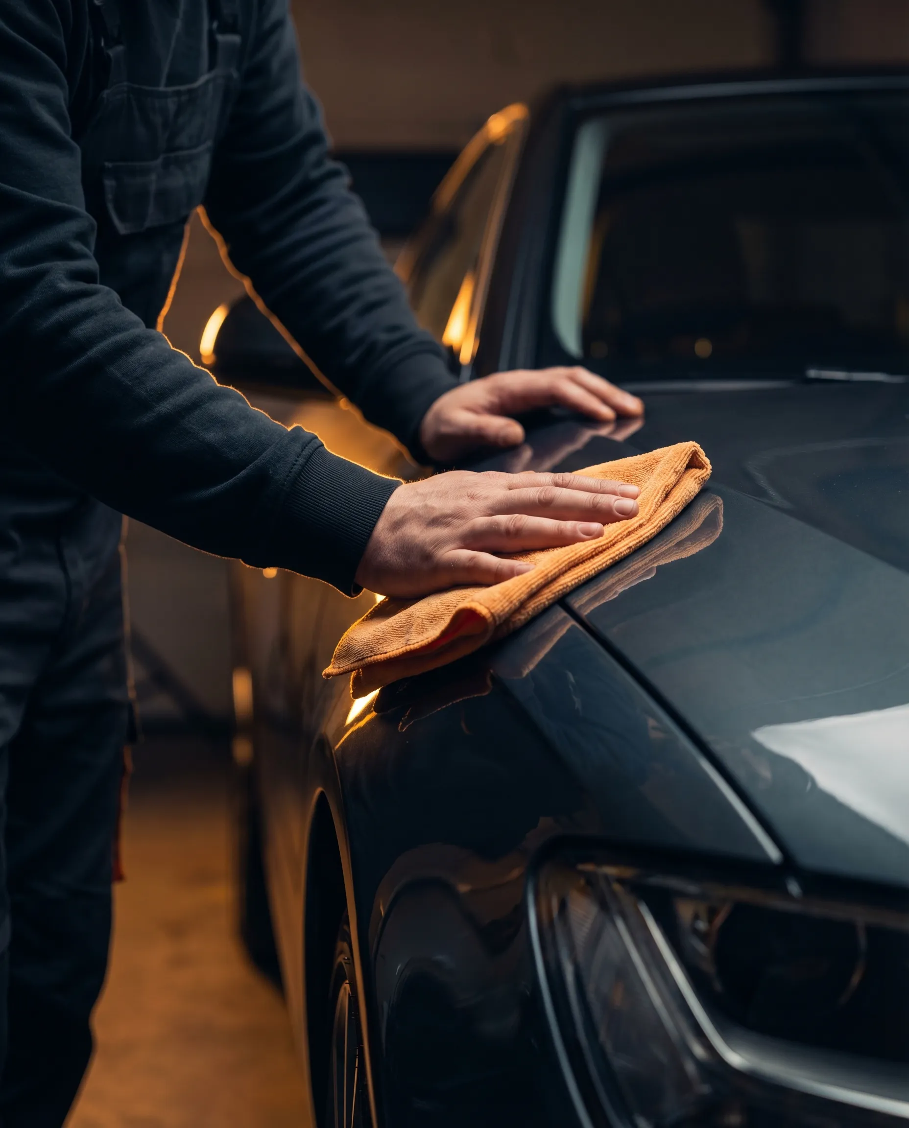 Evolve detailer hand-buffing a luxury vehicle at Hotel X Toronto